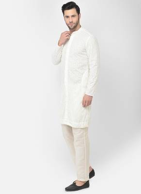 DEYANN Embroidered Chikankari white Color Kurta with white Color Trouser Set 2