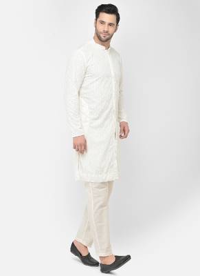 DEYANN Embroidered Chikankari white Color Kurta with white Color Trouser Set 3
