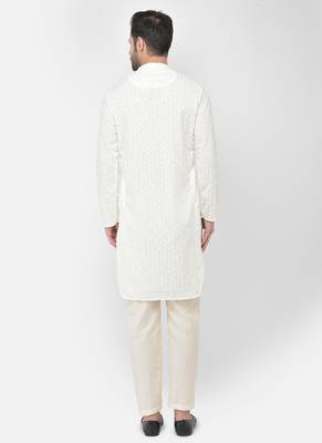 DEYANN Embroidered Chikankari white Color Kurta with white Color Trouser Set 4