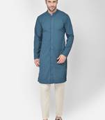 DEYANN Embroidered Chikankari blue Color Kurta with white Color Trouser Set