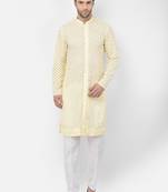 DEYANN Embroidered Chikankari Yellow Color Kurta with White Color Trouser Set