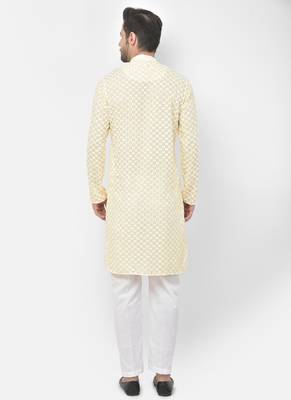 DEYANN Embroidered Chikankari Yellow Color Kurta with White Color Trouser Set 4
