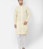 DEYANN Embroidered Chikankari Yellow Color Kurta with White Color Trouser Set