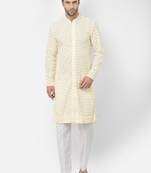 DEYANN Embroidered Chikankari Yellow Color Kurta with White Color Trouser Set