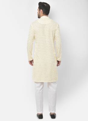 DEYANN Embroidered Chikankari Yellow Color Kurta with White Color Trouser Set 4