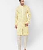 DEYANN Embroidered Chikankari Yellow Color Kurta with white Color Trouser Set