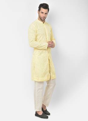 DEYANN Embroidered Chikankari Yellow Color Kurta with white Color Trouser Set 3