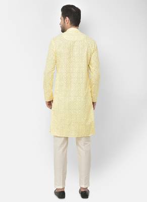 DEYANN Embroidered Chikankari Yellow Color Kurta with white Color Trouser Set 4