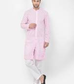 DEYANN Embroidered Chikankari Pink Color Kurta with White Color Trouser Set