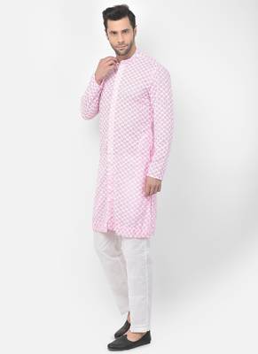 DEYANN Embroidered Chikankari Pink Color Kurta with White Color Trouser Set 2