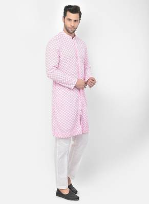 DEYANN Embroidered Chikankari Pink Color Kurta with White Color Trouser Set 3