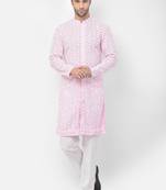 DEYANN Embroidered Chikankari Pink Color Kurta with White Color Trouser Set