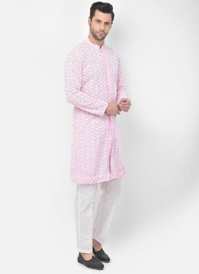 DEYANN Embroidered Chikankari Pink Color Kurta with White Color Trouser Set 3