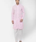 DEYANN Embroidered Chikankari Pink Color Kurta with White Color Trouser Set