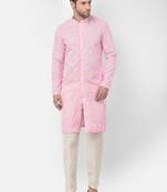 DEYANN Embroidered Chikankari Pink Color Kurta with white Color Trouser Set