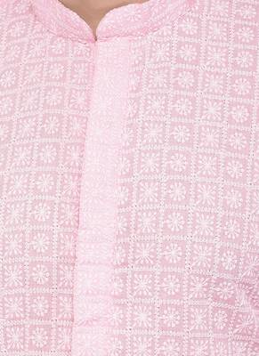 DEYANN Embroidered Chikankari Pink Color Kurta with white Color Trouser Set 5
