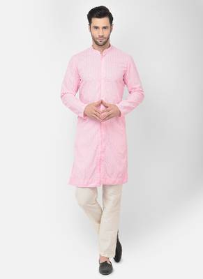 DEYANN Embroidered Chikankari Pink Color Kurta with white Color Trouser Set 1