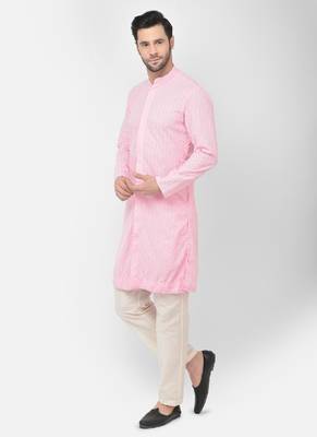 DEYANN Embroidered Chikankari Pink Color Kurta with white Color Trouser Set 2