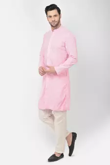 DEYANN Embroidered Chikankari Pink Color Kurta with white Color Trouser Set