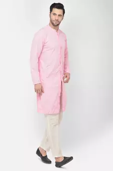 DEYANN Embroidered Chikankari Pink Color Kurta with white Color Trouser Set