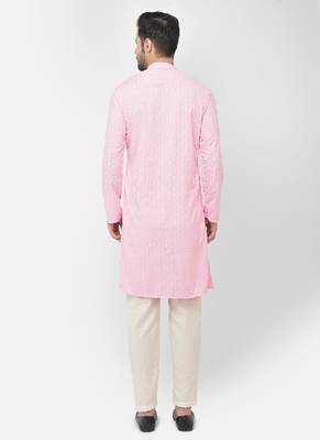DEYANN Embroidered Chikankari Pink Color Kurta with white Color Trouser Set 4