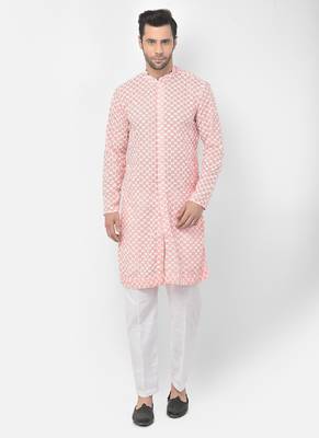DEYANN Embroidered Chikankari pink Color Kurta with White Color Trouser Set 1