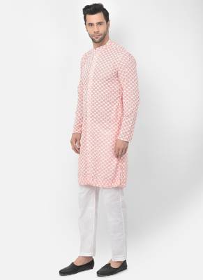 DEYANN Embroidered Chikankari pink Color Kurta with White Color Trouser Set 2