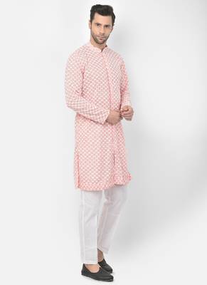 DEYANN Embroidered Chikankari pink Color Kurta with White Color Trouser Set 3