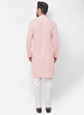 DEYANN Embroidered Chikankari pink Color Kurta with White Color Trouser Set 4