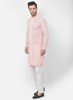 DEYANN Embroidered Chikankari pink Color Kurta with White Color Trouser Set 2