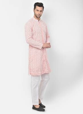 DEYANN Embroidered Chikankari pink Color Kurta with White Color Trouser Set 3