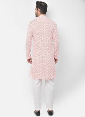 DEYANN Embroidered Chikankari pink Color Kurta with White Color Trouser Set 4