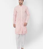 DEYANN Embroidered Chikankari pink Color Kurta with White Color Trouser Set
