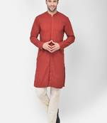 DEYANN Embroidered Chikankari Red Color Kurta with white Color Trouser Set