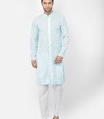 DEYANN Embroidered Chikankari Blue Color Kurta with White Color Trouser Set