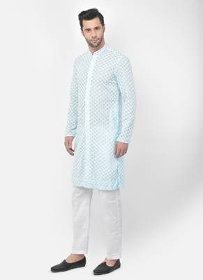 DEYANN Embroidered Chikankari Blue Color Kurta with White Color Trouser Set 2