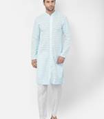 DEYANN Embroidered Chikankari Blue Color Kurta with White Color Trouser Set