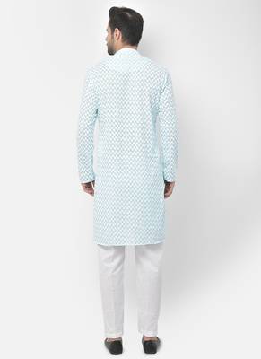 DEYANN Embroidered Chikankari Blue Color Kurta with White Color Trouser Set 4
