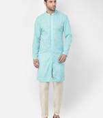 DEYANN Embroidered Chikankari Blue Color Kurta with white Color Trouser Set