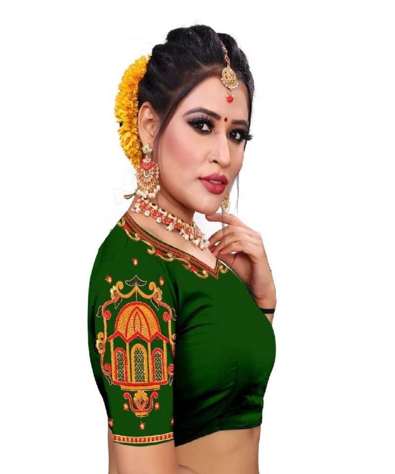 Womengirls ethnic unstitched malay satin cotton blouse with heavy Womengirls ethnic unstitched malay satin cotton blouse with heavy