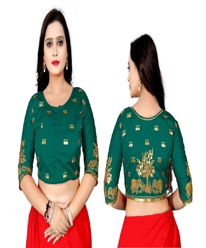 Women/Girls Ethnic Unstitched Malay Satin Cotton Blouse with Heavy Embroidery Work