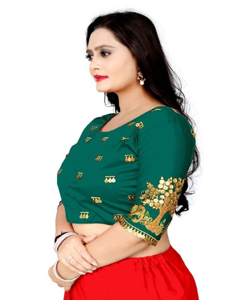 Women/Girls Ethnic Unstitched Malay Satin Cotton Blouse with Heavy Embroidery Work