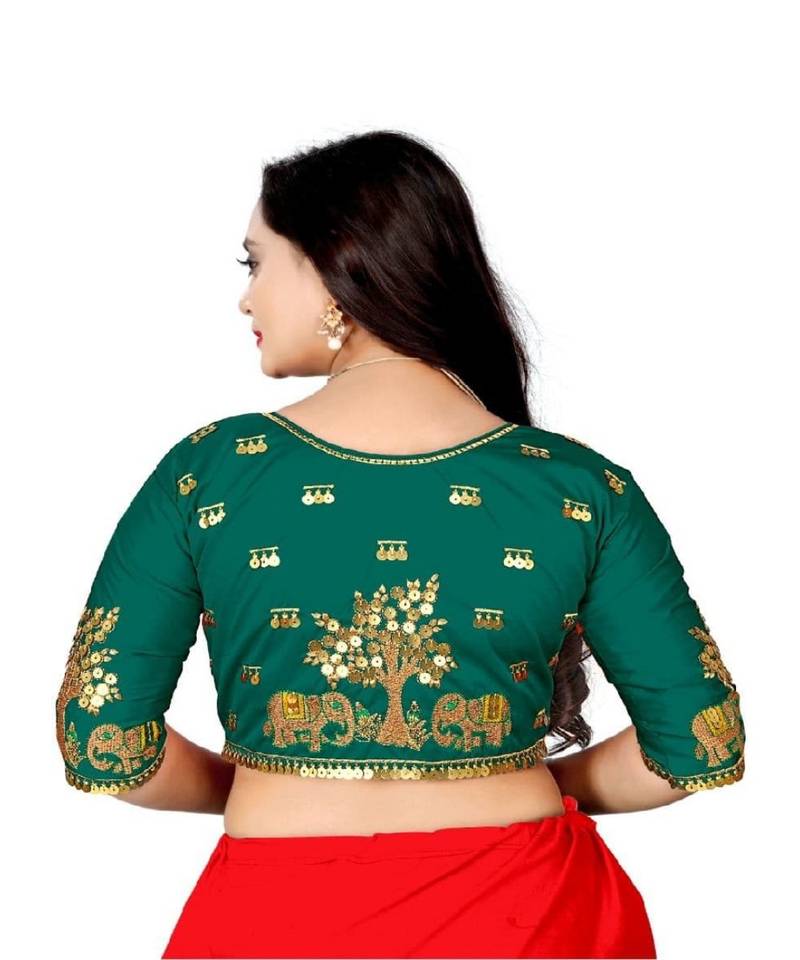Women/Girls Ethnic Unstitched Malay Satin Cotton Blouse with Heavy Embroidery Work