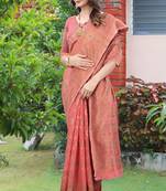   light peach woven cotton saree with blouse