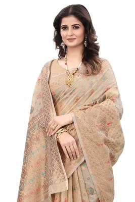   beige woven cotton saree with blouse 1