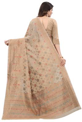   beige woven cotton saree with blouse 3