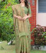   green woven cotton saree with blouse