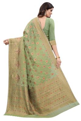   green woven cotton saree with blouse 3