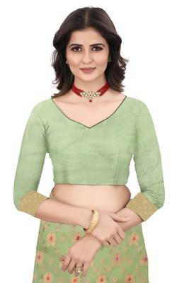   green woven cotton saree with blouse 4