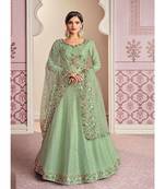 Pastel Green diamond work silk semi stitch A line gowns